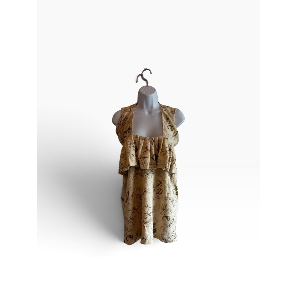 NWOT Moulinette Soeurs Dress 6 Gold Floral Metallic Ruffle Open Back Knit Mini